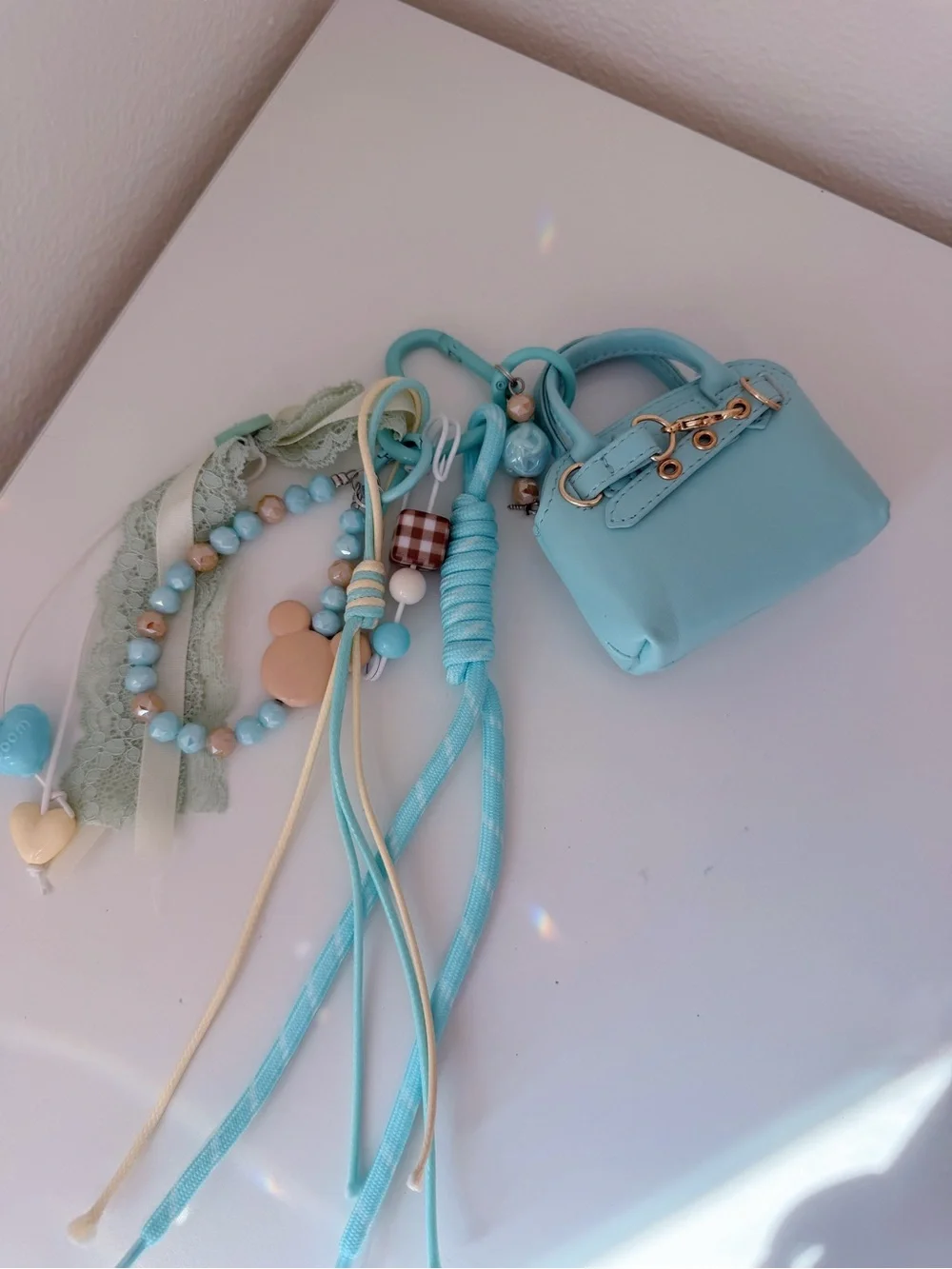 Aqua Blue Mini Bag Charm & Beaded Charm Set